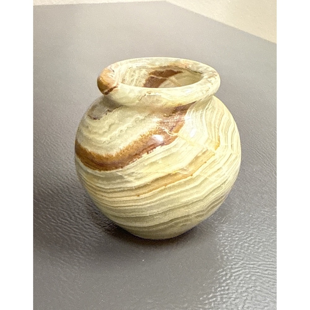 Vintage Miniature Lathe Turned Artisan Onyx‎ Vase Multi Colored 2x2in